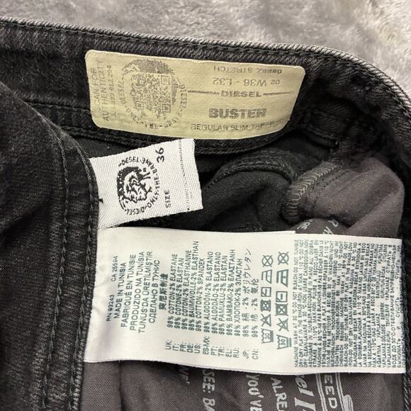 Diesel Jeans Mens 36x32 Black Buster Regular Slim Tapered 5 Pocket Stretch Denim - Picture 4 of 13